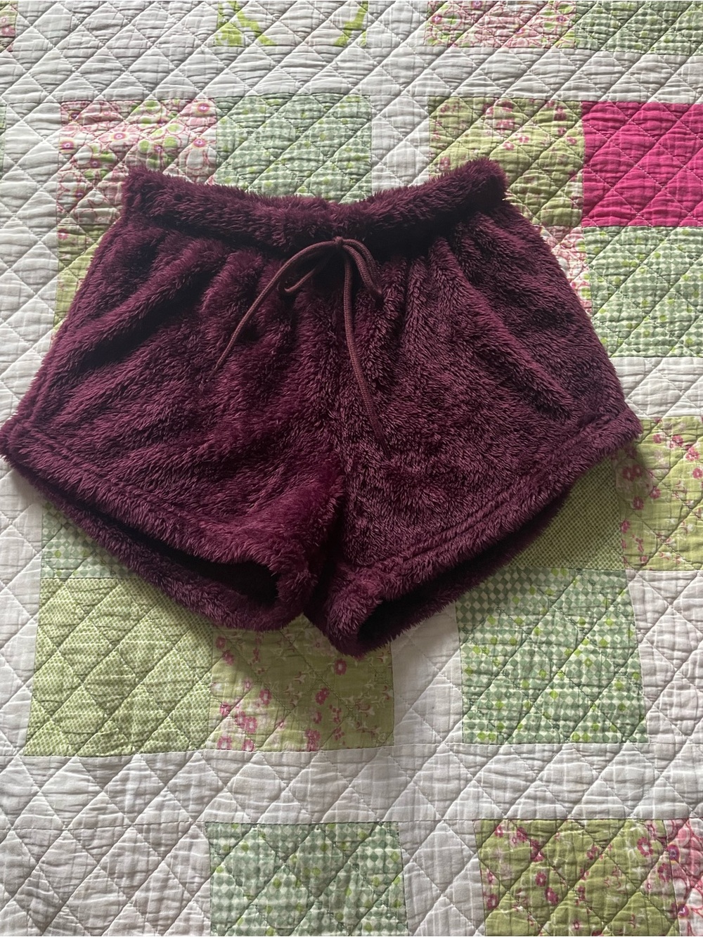 Ardene Plush Burgundy Fuzzy Athletic Shorts